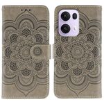 Custodia in pelle per telefono OPPO Reno13 Pro con motivo a rilievo Sun Mandala (grigio)