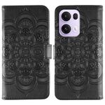 Custodia in pelle per telefono OPPO Reno13 Pro con motivo in rilievo Sun Mandala (nero)