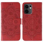 Custodia in pelle per telefono OPPO Reno13 F con motivo a rilievo Sun Mandala (rosso)