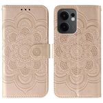 Custodia in pelle per telefono OPPO Reno13 F con motivo a rilievo Sun Mandala (oro rosa)