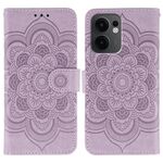 Custodia in pelle per telefono OPPO Reno13 F con motivo a rilievo Sun Mandala (viola)