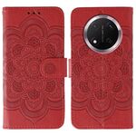 Custodia in pelle per telefono Honor Magic7 Lite con motivo a rilievo Sun Mandala (rosso)