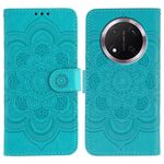 Custodia in pelle per telefono Honor Magic7 Lite con motivo a rilievo Sun Mandala (blu)