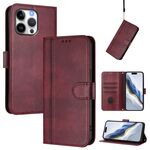 Custodia per telefono in pelle retrò con fibbia a giunzione per iPhone 16 Pro (rosso vino)