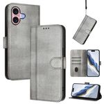 Custodia per telefono in pelle retrò con fibbia a giunzione per iPhone 16 (grigio)