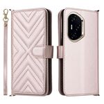 Custodia in pelle multifunzionale con 6 slot per schede per Honor 300 Pro 5G / 300 Ultra 5G e cinturino da polso (rosa)