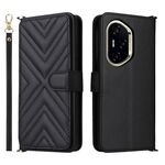 Custodia in pelle multifunzione con 6 slot per schede per Honor 300 Pro 5G / 300 Ultra 5G con cinturino da polso (nera)