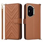 Custodia in pelle multifunzione con 6 slot per schede per Honor 300 Pro 5G / 300 Ultra 5G con cinturino da polso (marrone)