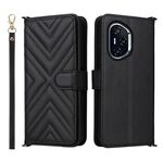 Custodia in pelle multifunzione per Honor 400 con 6 slot per schede e cinturino da polso (nera)