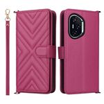 Custodia in pelle multifunzione per Honor 400 con 6 slot per schede e cinturino da polso (rosso rosa)