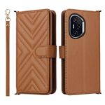 Custodia in pelle multifunzione per Honor 400 con 6 slot per schede e cinturino da polso (marrone)