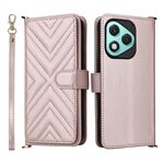 Custodia in pelle multifunzione con 6 slot per schede per Honor 400 Lite 5G e cinturino da polso (rosa)