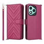 Custodia in pelle multifunzione con 6 slot per schede per Honor 400 Lite 5G e cinturino da polso (rosso rosa)