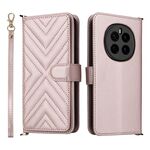 Custodia in pelle multifunzione con 6 slot per schede per Honor Magic7 5G e cinturino da polso (rosa)