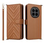Custodia in pelle multifunzione con 6 slot per schede per Honor Magic7 5G e cinturino da polso (marrone)