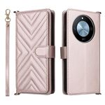 Custodia in pelle per Honor X60 5G / X9c, multifunzione, intelligente, con 6 slot per schede e cinturino da polso (rosa)