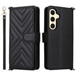 Custodia in pelle multifunzione con 6 slot per schede per Samsung Galaxy S25 5G e cinturino da polso (nera)