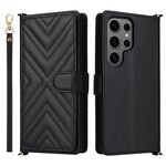 Custodia in pelle multifunzione con 6 slot per schede per Samsung Galaxy S25 Ultra 5G e cinturino da polso (nera)