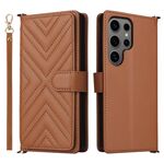 Custodia in pelle multifunzione con 6 slot per schede per Samsung Galaxy S25 Ultra 5G e cinturino da polso (marrone)