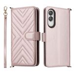 Custodia in pelle multifunzione con 6 slot per schede per Samsung Galaxy S25 Edge 5G e cinturino da polso (rosa)