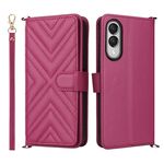 Custodia in pelle multifunzione con 6 slot per schede per Samsung Galaxy S25 Edge 5G e cinturino da polso (rosso rosa)