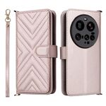 Custodia in pelle per telefono Xiaomi 15 Ultra multifunzionale con 6 slot per carte e cinturino da polso (rosa)