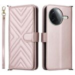 Custodia in pelle multifunzionale con 6 slot per schede per Xiaomi Poco F7 Pro 5G / F7 Ultra con cinturino da polso (rosa)