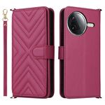 Custodia in pelle multifunzionale con 6 slot per schede per Xiaomi Poco F7 Pro 5G / F7 Ultra con cinturino da polso (rosso rosa)