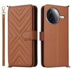 Custodia in pelle multifunzionale con 6 slot per schede per Xiaomi Poco F7 Pro 5G / F7 Ultra con cinturino da polso (marrone)