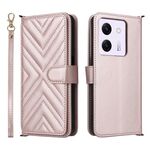 Custodia in pelle multifunzione con 6 slot per schede per Xiaomi Poco M7 Pro 5G e cinturino da polso (rosa)