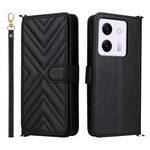Custodia in pelle multifunzione con 6 slot per schede per Xiaomi Poco M7 Pro 5G e cinturino da polso (nera)