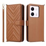 Custodia in pelle multifunzione con 6 slot per schede per Xiaomi Poco M7 Pro 5G e cinturino da polso (marrone)