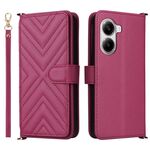 Custodia in pelle multifunzione con 6 slot per schede per Xiaomi Poco X7 Pro 5G / Redmi Turbo 4 con cinturino da polso (rosso rosa)