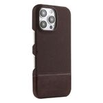 Custodia per iPhone 16 Pro Max in PU ibrida con rivestimento in tessuto con cuciture MagSafe e magnete per PC (marrone scuro)