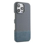 Custodia per iPhone 16 Pro in PU ibrida con rivestimento in tessuto con cuciture MagSafe e magnete per PC (blu ciano)