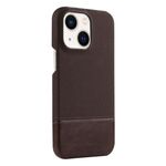 Custodia per iPhone 14 Plus / 15 Plus in PU ibrida con cerniera magnetica e tessuto con cuciture MagSafe (marrone scuro)