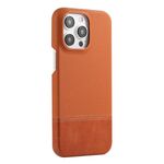 Custodia per iPhone 13 Pro in PU ibrida con rivestimento in tessuto con cuciture MagSafe e magnete per PC (marrone)