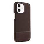 Custodia per iPhone 12/12 Pro in PU ibrida con cerniera e sistema magnetico MagSafe in tessuto con cuciture (marrone scuro)