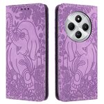 Custodia in pelle goffrata con motivo elefante retrò per Redmi 14C 4G (viola)