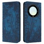 Custodia per telefono in pelle goffrata con motivo elefante retrò per Honor Magic6 Lite (blu)