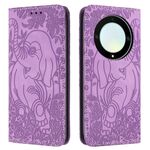 Custodia per telefono in pelle goffrata con motivo elefante retrò per Honor Magic6 Lite (viola)