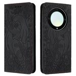Custodia in pelle goffrata con motivo elefante retrò per Honor Magic6 Lite (nera)