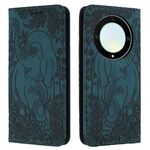 Custodia in pelle goffrata con motivo elefante retrò per Honor Magic6 Lite (verde)