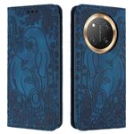 Custodia per telefono in pelle goffrata con motivo elefante retrò per Honor Magic7 Lite (blu)