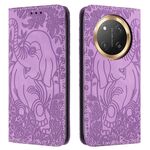 Custodia per telefono in pelle goffrata con motivo elefante retrò per Honor Magic7 Lite (viola)