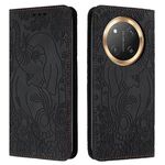 Custodia per telefono in pelle goffrata con motivo elefante retrò per Honor Magic7 Lite (nera)