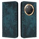 Custodia per telefono in pelle goffrata con motivo elefante retrò per Honor Magic7 Lite (verde)