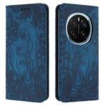 Custodia per telefono in pelle goffrata con motivo elefante retrò per Honor Magic7 Pro (blu)