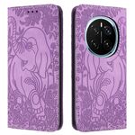 Custodia per telefono in pelle goffrata con motivo elefante retrò per Honor Magic7 Pro (viola)