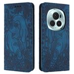 Custodia per telefono in pelle goffrata con motivo elefante retrò per Honor Magic6 Pro (blu)
